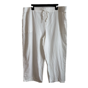 Liz Claiborne White Wide Leg Cropped Linen Cotton Blend Drawstring Pants SKU0440